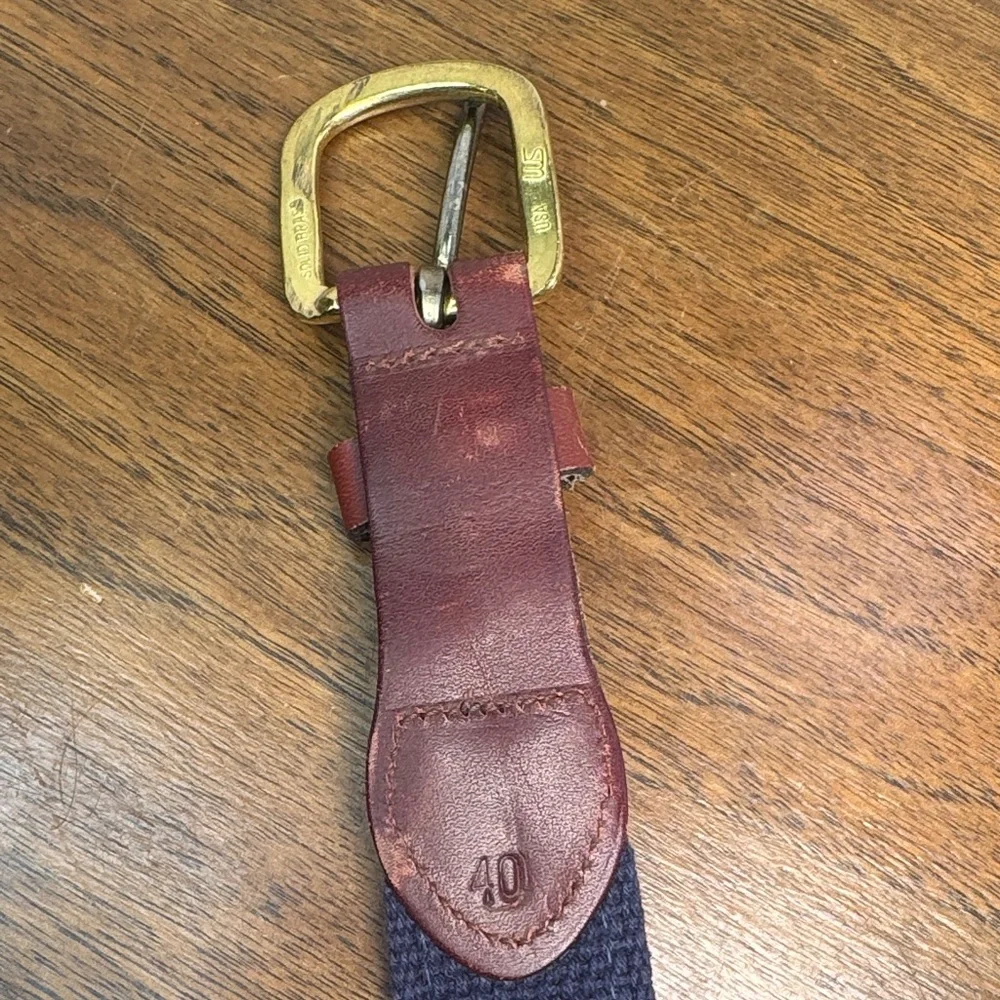 Leather Man Classic Mens Navy Woven Belt w/ Nautical Green & White Flags, sz 40